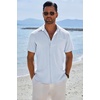 image:imageCOOFANDY Mens Button Down Shirts Short Sleeve Casual Shirts Summer Beach Linen Shirts with PocketMint Blue