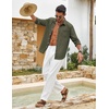 image:imageCOOFANDY Mens Cotton Linen Button Down Shirts Long Sleeve Casual Summer Beach Shirts for MenArmy Green