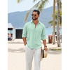 image:imageCOOFANDY Mens Cotton Linen Button Down Shirts Long Sleeve Casual Summer Beach Shirts for MenBright Green