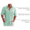 image:imageCOOFANDY Mens Cotton Linen Button Down Shirts Long Sleeve Casual Summer Beach Shirts for MenBright Green