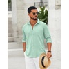 image:imageCOOFANDY Mens Cotton Linen Button Down Shirts Long Sleeve Casual Summer Beach Shirts for MenBright Green