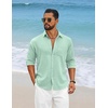 image:imageCOOFANDY Mens Cotton Linen Button Down Shirts Long Sleeve Casual Summer Beach Shirts for MenBright Green