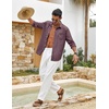 image:imageCOOFANDY Mens Cotton Linen Button Down Shirts Long Sleeve Casual Summer Beach Shirts for MenBurgundy