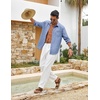 image:imageCOOFANDY Mens Cotton Linen Button Down Shirts Long Sleeve Casual Summer Beach Shirts for MenDenim Blue