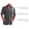 image:imageCOOFANDY Mens Cotton Linen Button Down Shirts Long Sleeve Casual Summer Beach Shirts for MenFlecking Black