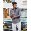 image:imageCOOFANDY Mens Cotton Linen Button Down Shirts Long Sleeve Casual Summer Beach Shirts for MenHeathered Navy