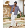 image:imageCOOFANDY Mens Cotton Linen Button Down Shirts Long Sleeve Casual Summer Beach Shirts for MenHeathered Navy