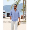 image:imageCOOFANDY Mens Cotton Linen Button Down Shirts Long Sleeve Casual Summer Beach Shirts for MenLight Blue
