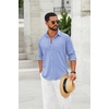 image:imageCOOFANDY Mens Cotton Linen Button Down Shirts Long Sleeve Casual Summer Beach Shirts for MenLight Blue