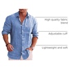 image:imageCOOFANDY Mens Cotton Linen Button Down Shirts Long Sleeve Casual Summer Beach Shirts for MenLight Blue