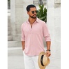 image:imageCOOFANDY Mens Cotton Linen Button Down Shirts Long Sleeve Casual Summer Beach Shirts for MenLight Pink