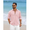 image:imageCOOFANDY Mens Cotton Linen Button Down Shirts Long Sleeve Casual Summer Beach Shirts for MenLight Pink