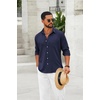 image:imageCOOFANDY Mens Cotton Linen Button Down Shirts Long Sleeve Casual Summer Beach Shirts for MenNavy Blue