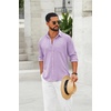 image:imageCOOFANDY Mens Cotton Linen Button Down Shirts Long Sleeve Casual Summer Beach Shirts for MenPurple