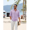 image:imageCOOFANDY Mens Cotton Linen Button Down Shirts Long Sleeve Casual Summer Beach Shirts for MenPurple