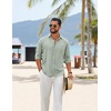 image:imageCOOFANDY Mens Cotton Linen Button Down Shirts Long Sleeve Casual Summer Beach Shirts for MenSage Green