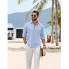 image:imageCOOFANDY Mens Cotton Linen Button Down Shirts Long Sleeve Casual Summer Beach Shirts for MenSky Blue