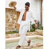 image:imageCOOFANDY Mens Cotton Linen Button Down Shirts Long Sleeve Casual Summer Beach Shirts for MenWhite