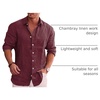 image:imageCOOFANDY Mens Cotton Linen Button Down Shirts Long Sleeve Casual Summer Beach Shirts for MenWine Red