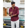 image:imageCOOFANDY Mens Cotton Linen Button Down Shirts Long Sleeve Casual Summer Beach Shirts for MenWine Red