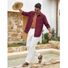 image:imageCOOFANDY Mens Cotton Linen Button Down Shirts Long Sleeve Casual Summer Beach Shirts for MenWine Red