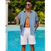 image:imageCOOFANDY Mens Cuban Guayabera Shirt Short Sleeve Button Down Shirts Summer Beach Vacation ShirtsDenim Blue  White Webbing
