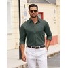 image:imageCOOFANDY Mens Dress Shirts Untucked Long Sleeve Button Down Denim Shirt Stretch Business Casual ShirtsDeep Green