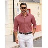 image:imageCOOFANDY Mens Dress Shirts Untucked Long Sleeve Button Down Denim Shirt Stretch Business Casual ShirtsRosy Red