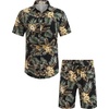 image:imageCOOFANDY Mens Hawaiian Matching Set Summer Beach 2 Piece Outfits Flower Button Down Shirts and Shorts Vacation OutfitsBlack  Flower