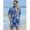 image:imageCOOFANDY Mens Hawaiian Matching Set Summer Beach 2 Piece Outfits Flower Button Down Shirts and Shorts Vacation OutfitsBlue  Tropical Island