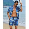 image:imageCOOFANDY Mens Hawaiian Matching Set Summer Beach 2 Piece Outfits Flower Button Down Shirts and Shorts Vacation OutfitsBlue  Tropical Island
