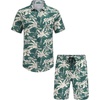 image:imageCOOFANDY Mens Hawaiian Matching Set Summer Beach 2 Piece Outfits Flower Button Down Shirts and Shorts Vacation OutfitsDark Green  Coconut Tree