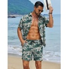 image:imageCOOFANDY Mens Hawaiian Matching Set Summer Beach 2 Piece Outfits Flower Button Down Shirts and Shorts Vacation OutfitsDark Green  Coconut Tree