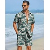 image:imageCOOFANDY Mens Hawaiian Matching Set Summer Beach 2 Piece Outfits Flower Button Down Shirts and Shorts Vacation OutfitsDark Green  Coconut Tree