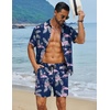 image:imageCOOFANDY Mens Hawaiian Matching Set Summer Beach 2 Piece Outfits Flower Button Down Shirts and Shorts Vacation OutfitsNavy Blue  Flamingos