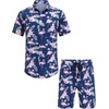 image:imageCOOFANDY Mens Hawaiian Matching Set Summer Beach 2 Piece Outfits Flower Button Down Shirts and Shorts Vacation OutfitsNavy Blue  Flamingos
