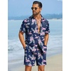 image:imageCOOFANDY Mens Hawaiian Matching Set Summer Beach 2 Piece Outfits Flower Button Down Shirts and Shorts Vacation OutfitsNavy Blue  Flamingos