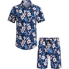 image:imageCOOFANDY Mens Hawaiian Matching Set Summer Beach 2 Piece Outfits Flower Button Down Shirts and Shorts Vacation OutfitsNavy Blue  Flowers