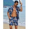 image:imageCOOFANDY Mens Hawaiian Matching Set Summer Beach 2 Piece Outfits Flower Button Down Shirts and Shorts Vacation OutfitsNavy Blue  Flowers