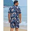image:imageCOOFANDY Mens Hawaiian Matching Set Summer Beach 2 Piece Outfits Flower Button Down Shirts and Shorts Vacation OutfitsNavy Blue  Flowers
