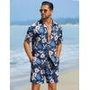 image:imageCOOFANDY Mens Hawaiian Matching Set Summer Beach 2 Piece Outfits Flower Button Down Shirts and Shorts Vacation OutfitsNavy Blue  Flowers
