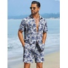 image:imageCOOFANDY Mens Hawaiian Matching Set Summer Beach 2 Piece Outfits Flower Button Down Shirts and Shorts Vacation OutfitsWhite  Blue Leaf