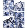 image:imageCOOFANDY Mens Hawaiian Matching Set Summer Beach 2 Piece Outfits Flower Button Down Shirts and Shorts Vacation OutfitsWhite  Blue Leaf