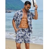 image:imageCOOFANDY Mens Hawaiian Matching Set Summer Beach 2 Piece Outfits Flower Button Down Shirts and Shorts Vacation OutfitsWhite  Blue Leaf