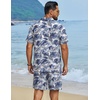 image:imageCOOFANDY Mens Hawaiian Matching Set Summer Beach 2 Piece Outfits Flower Button Down Shirts and Shorts Vacation OutfitsWhite  Blue Leaf