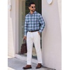 image:imageCOOFANDY Mens Long Sleeve Plaid Button Down Cotton Wrinkle Free Dress ShirtBlue Green Plaid