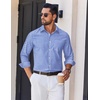 image:imageCOOFANDY Mens Long Sleeve Plaid Button Down Cotton Wrinkle Free Dress ShirtBlue White Plaid