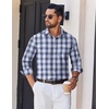 image:imageCOOFANDY Mens Long Sleeve Plaid Button Down Cotton Wrinkle Free Dress ShirtNavy Black White Plaid