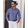 image:imageCOOFANDY Mens Long Sleeve Plaid Button Down Cotton Wrinkle Free Dress ShirtNavy Blue White Plaid