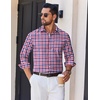 image:imageCOOFANDY Mens Long Sleeve Plaid Button Down Cotton Wrinkle Free Dress ShirtNavy Red Plaid